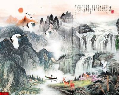 Tải file file tranh nền tường thủy mặc tổng hợp H6339 (gốc) in tranh tráng gương