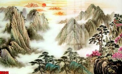 File gốc file tranh nền tường thủy mặc tổng hợp H6344 (bản quyền) cho in ấn