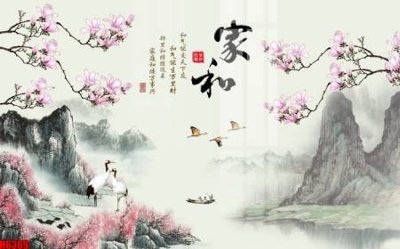 Tải file file tranh nền tường thủy mặc tổng hợp H6369 (PSD) cho in tranh 3D