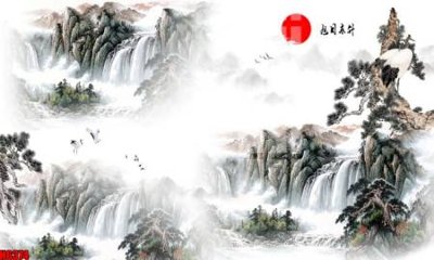 File tranh file tranh nền tường thủy mặc tổng hợp H6374 (ảnh gốc) sắc nét hoàn hảo