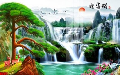 Download file gốc file tranh nền tường thủy mặc tổng hợp H6411 (in mica) 3D