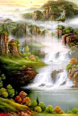 File PSD file tranh nền tường thủy mặc tổng hợp H6568 (gốc) nhiều lớp (multi-layer)