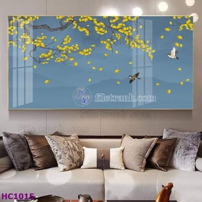 File tranh gốc in trần nhà File tranh hoa và chim tối giản trung quốc HC1015 3D