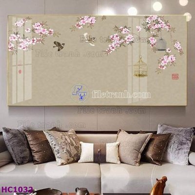 File gốc File tranh hoa và chim tối giản trung quốc HC1032 (trang trí) phòng làm việc