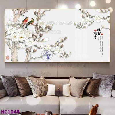 File tranh File tranh hoa và chim tối giản trung quốc HC1048 (bản gốc) in lụa 3D
