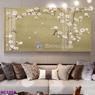 File ảnh File tranh hoa và chim tối giản trung quốc HC1058 (gốc) in PP, decal