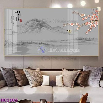 File tranh gốc File tranh hoa và chim tối giản trung quốc HC1102 chủ đề hiện đại