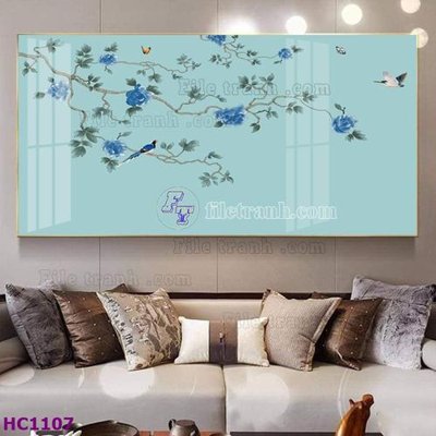 File ảnh File tranh hoa và chim tối giản trung quốc HC1107 (gốc) in Hiflex