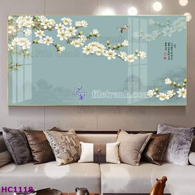 Ảnh gốc File tranh hoa và chim tối giản trung quốc HC1118 (độ nét cao) in mica