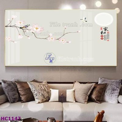 File tranh File tranh hoa và chim tối giản trung quốc HC1147 (bản gốc) treo quán cafe