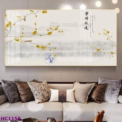 File tranh File tranh hoa và chim tối giản trung quốc HC1155 (bản gốc) in lụa 3D