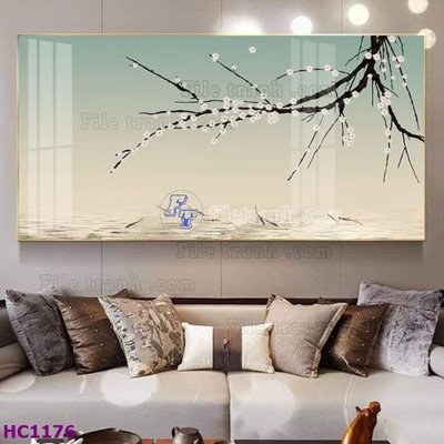 File tranh File tranh hoa và chim tối giản trung quốc HC1176 (gốc) in vải canvas