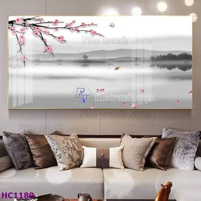 File in trần File tranh hoa và chim tối giản trung quốc HC1180 (bản gốc) phong cảnh