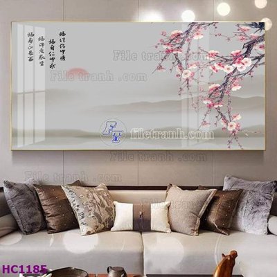 Ảnh mô tả file gốc in mica File tranh hoa và chim tối giản trung quốc HC1185