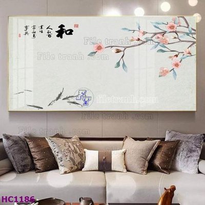 File in trần File tranh hoa và chim tối giản trung quốc HC1186 (bản gốc) phong cảnh