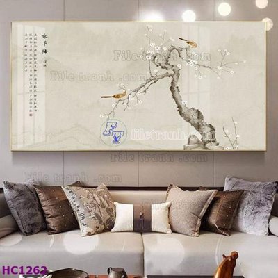 File in mica File tranh hoa và chim tối giản trung quốc HC1262 (bản gốc) làm vách ngăn