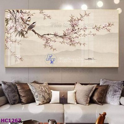 File tranh in mica File tranh hoa và chim tối giản trung quốc HC1267 (độ phân giải cao)