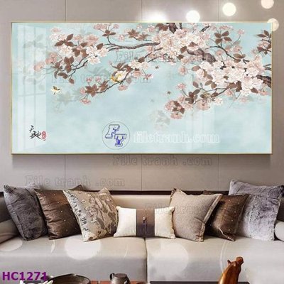 File gốc File tranh hoa và chim tối giản trung quốc HC1271 (in tráng gương) sang trọng