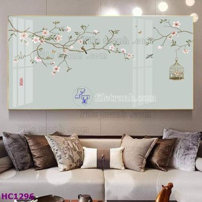 File gốc File tranh hoa và chim tối giản trung quốc HC1296 (in lụa) họa tiết 3D