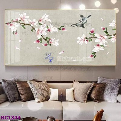 File in trần File tranh hoa và chim tối giản trung quốc HC1344 (bản gốc) hoa văn