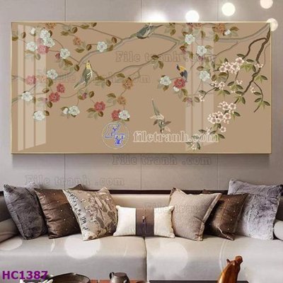 File PSD File tranh hoa và chim tối giản trung quốc HC1387 (gốc) tách lớp chi tiết