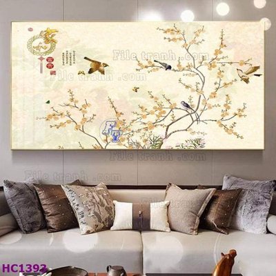 File in trần File tranh hoa và chim tối giản trung quốc HC1393 (bản gốc 3D) sống động