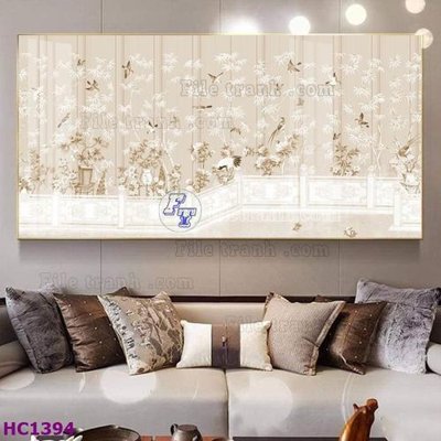 Hình ảnh file gốc in lụa File tranh hoa và chim tối giản trung quốc HC1394