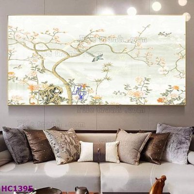File tranh File tranh hoa và chim tối giản trung quốc HC1395 (gốc) in trên kính