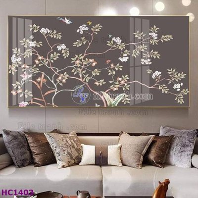 File ảnh File tranh hoa và chim tối giản trung quốc HC1403 (gốc) in PP, decal