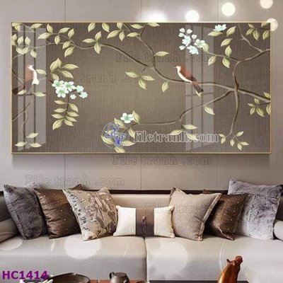 File PSD File tranh hoa và chim tối giản trung quốc HC1414 (bản gốc) chất lượng nhất