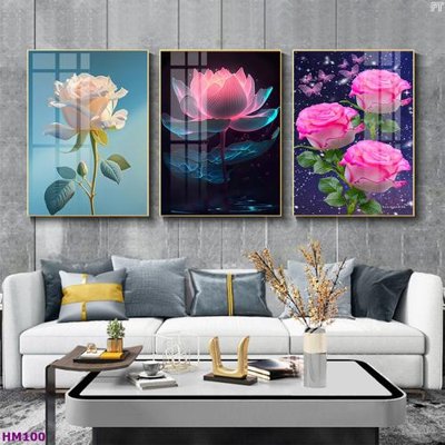 Mua file gốc Tranh bộ 3 hoa sen 5d đẹp HM100 (PSD) tại Filetranh.com