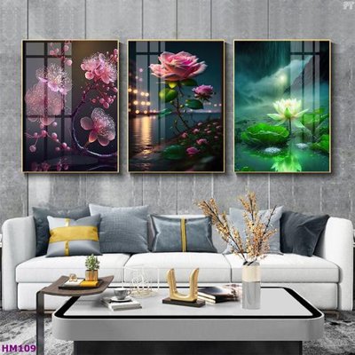 Chi tiết file ảnh Tranh bộ 3 hoa sen 5d đẹp HM109 sắc nét
