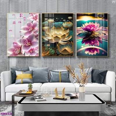 Tải file Tranh bộ 3 hoa sen 5d đẹp HM110 (gốc) in trên mọi chất liệu