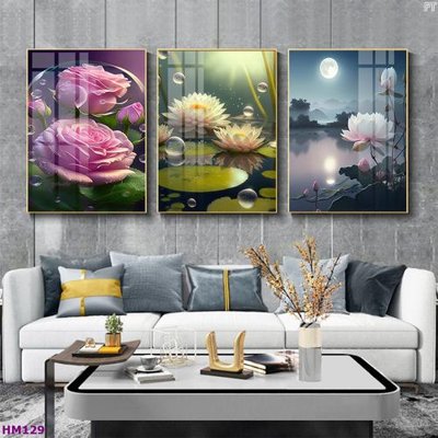 File tranh Tranh bộ 3 hoa sen 5d đẹp HM129 (bản gốc) treo tường
