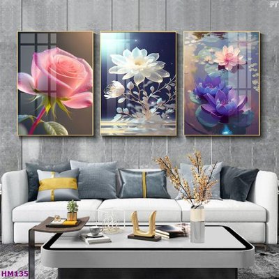 File in mica Tranh bộ 3 hoa sen 5d đẹp HM135 (bản gốc) làm vách ngăn