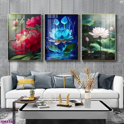 File in trần Tranh bộ 3 hoa sen 5d đẹp HM136 (bản gốc) 5D