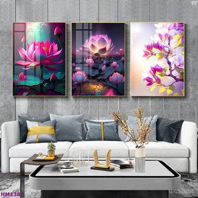 File gốc Tranh bộ 3 hoa sen 5d đẹp HM138 (cho in UV) siêu nét