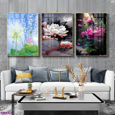 File ảnh Tranh bộ 3 hoa sen 5d đẹp HM142 (gốc) in PP, decal