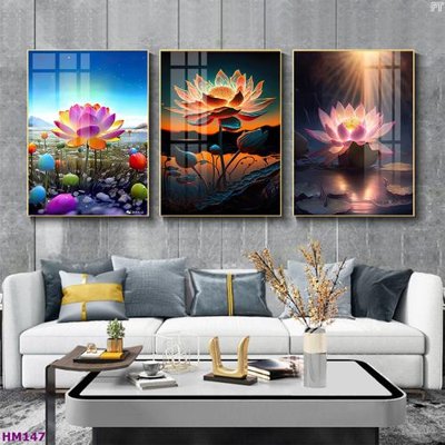 File gốc Tranh bộ 3 hoa sen 5d đẹp HM147 (in lụa) tranh phong thủy