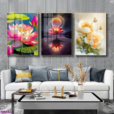 File tranh Tranh bộ 3 hoa sen 5d đẹp HM161 (gốc) chủ đề động vật