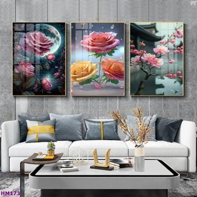 File PSD Tranh bộ 3 hoa sen 5d đẹp HM173 (bản gốc) đã tách nền