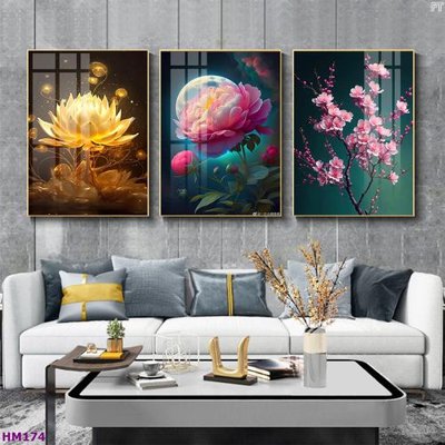 File gốc in mica Tranh bộ 3 hoa sen 5d đẹp HM174 chất lượng