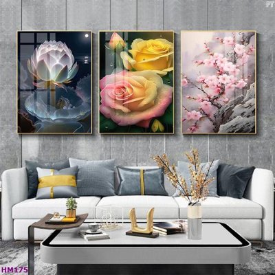 Tải file Tranh bộ 3 hoa sen 5d đẹp HM175 (ảnh gốc) in gạch men