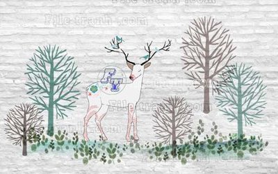 File gốc File tranh gốc dán tường hươu nai sừng K47002 (ảnh chi tiết) để in ấn