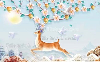 Download file gốc File tranh gốc dán tường hươu nai sừng K47010 (in mica) trang trí