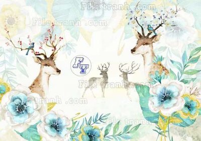Tải file File tranh gốc dán tường hươu nai sừng K47012 (ảnh gốc) in gạch 3D