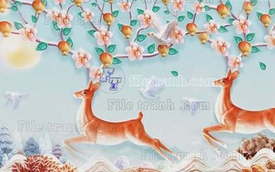 File gốc File tranh gốc dán tường hươu nai sừng K47017 (trang trí) phòng trẻ em