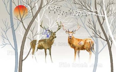 File PSD File tranh gốc dán tường hươu nai sừng K47027 (gốc) tách lớp chi tiết