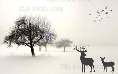 File in ấn File tranh gốc dán tường hươu nai sừng K47042 (bản gốc) sắc nét