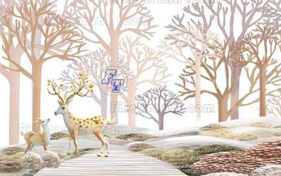 File gốc File tranh gốc dán tường hươu nai sừng K47045 (thiết kế) cho in ấn